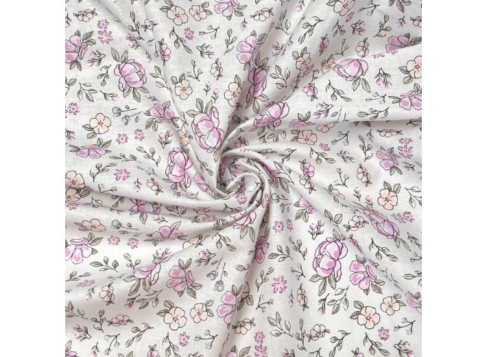 Бязь набивная Розочки на молочном 142 г/м2