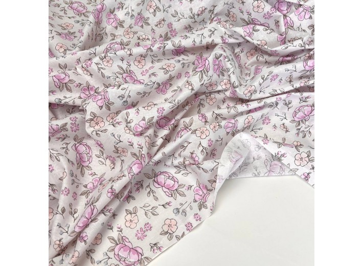 Бязь набивная Розочки на молочном 142 г/м2