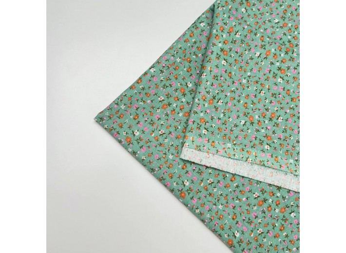 Ситец набивной Цветочки на зеленом