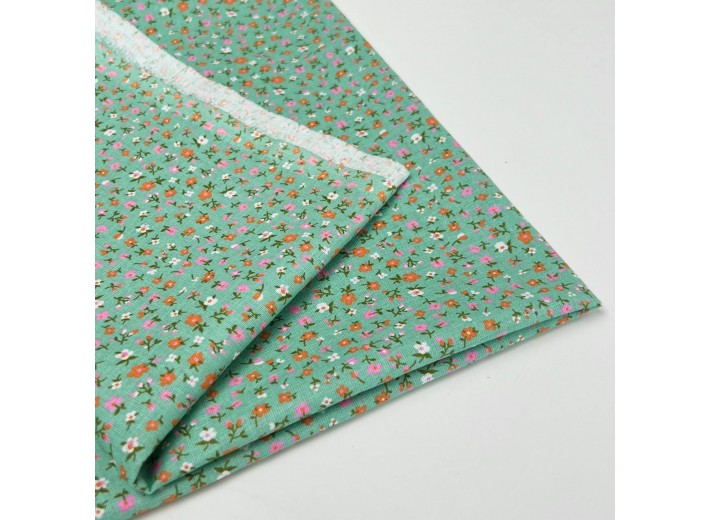 Ситец набивной Цветочки на зеленом