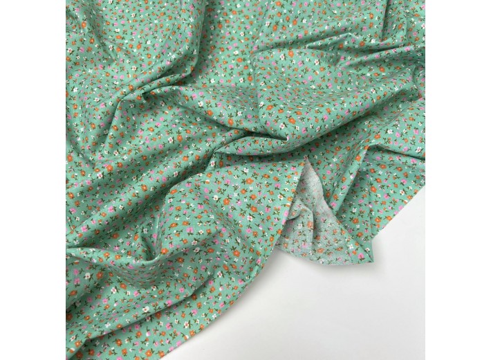 Ситец набивной Цветочки на зеленом