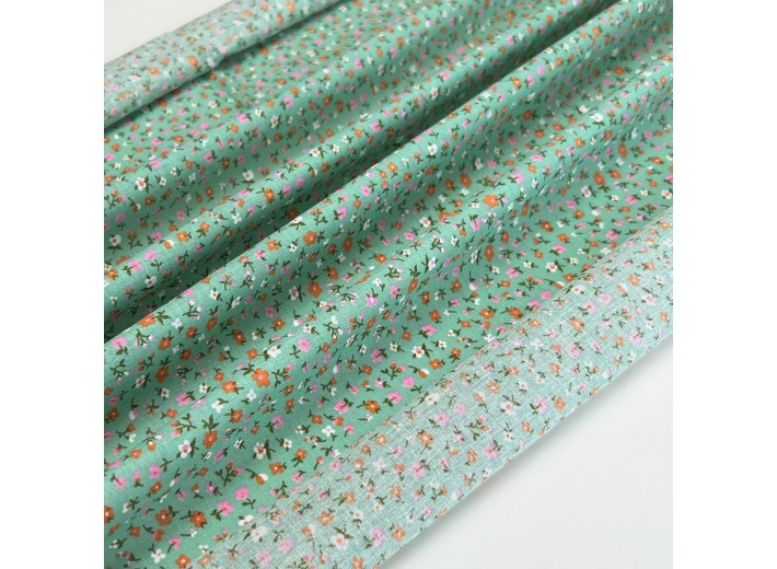 Ситец набивной Цветочки на зеленом