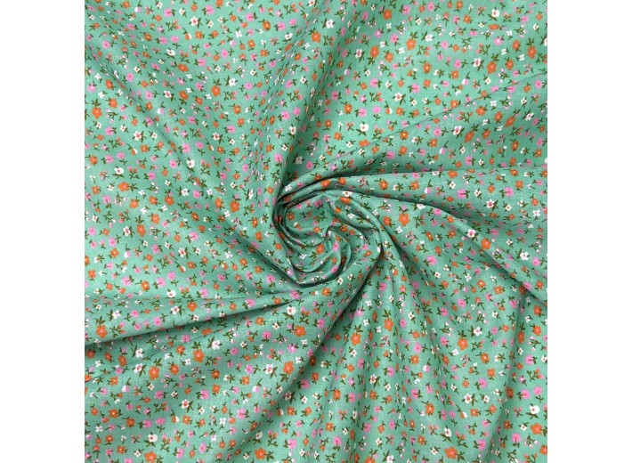 Ситец набивной Цветочки на зеленом