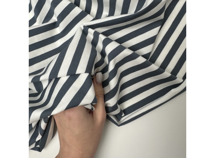 Кулирная гладь в полоску Темно-серый/Молочный (200г/м2)