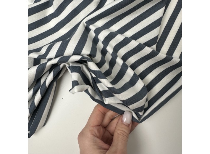 Кулирная гладь в полоску Темно-серый/Молочный (200г/м2)