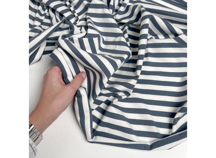 Кулирная гладь в полоску Темно-серый/Молочный (200г/м2)