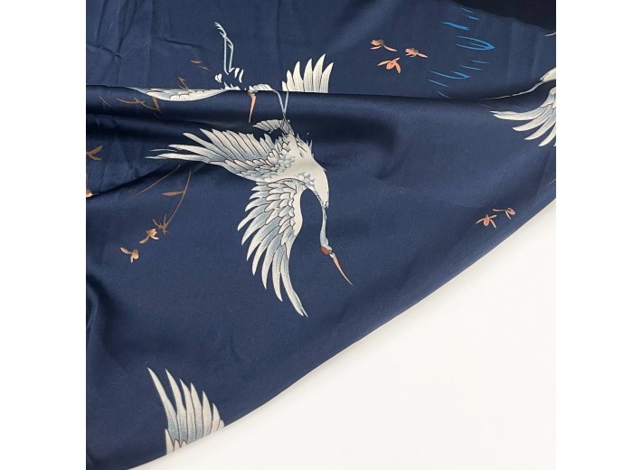 Шелк плательный BAVARIA с принтом Птицы на синем