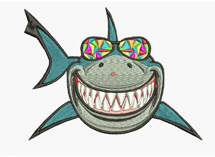 Вышивка "Акула с цветными очками"