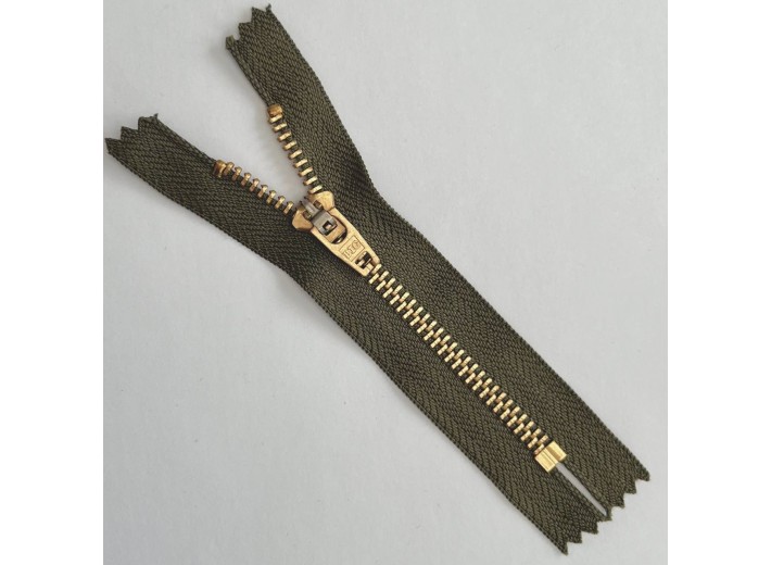 Молния джинсовая Т4, металл Хаки/золото 10см